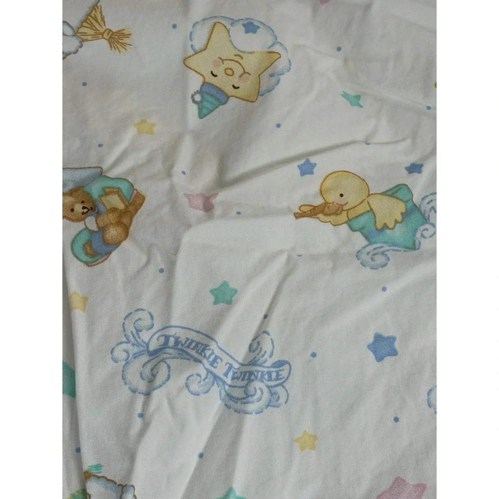 Twinkle Twinkle Rub A Dub Teddy Bear Stars Sheep Vintage Crib Sheet Light‎ Blue